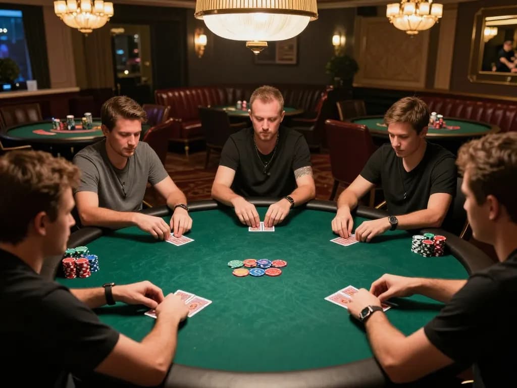 Players engaged in a thrilling poker game in a luxurious lounge, showcasing the excitement of nhacaiuytinn.