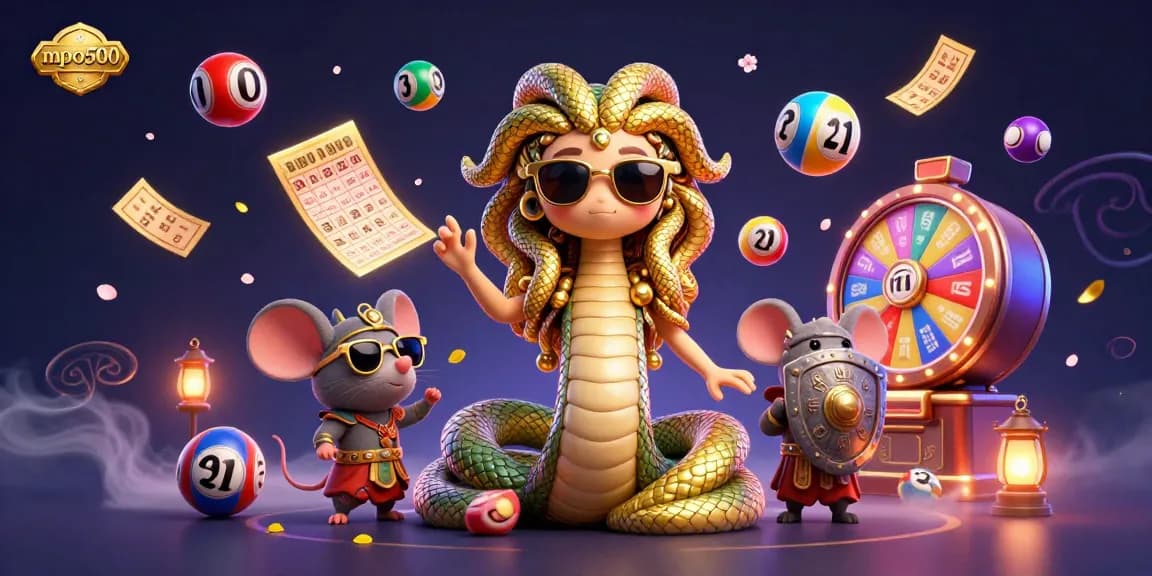 Experience gaming excitement with mpo500 as Medusa and a mouse warrior celebrate dynamic lottery wins.