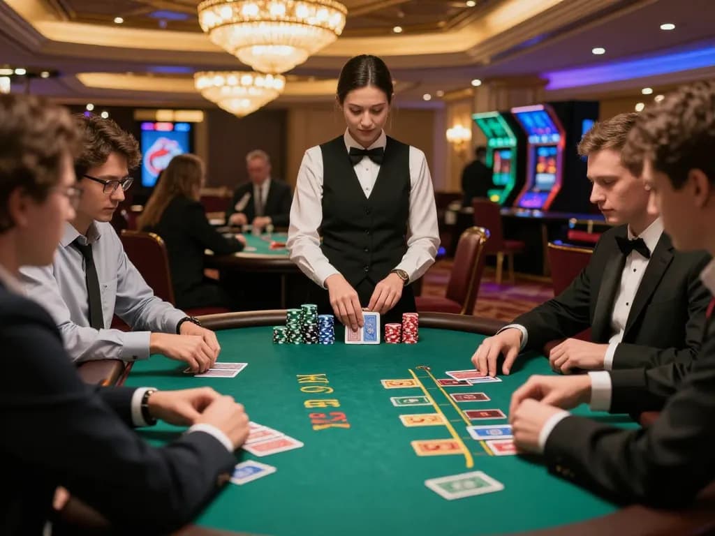vaobet players strategizing during an intense blackjack game at a luxurious casino