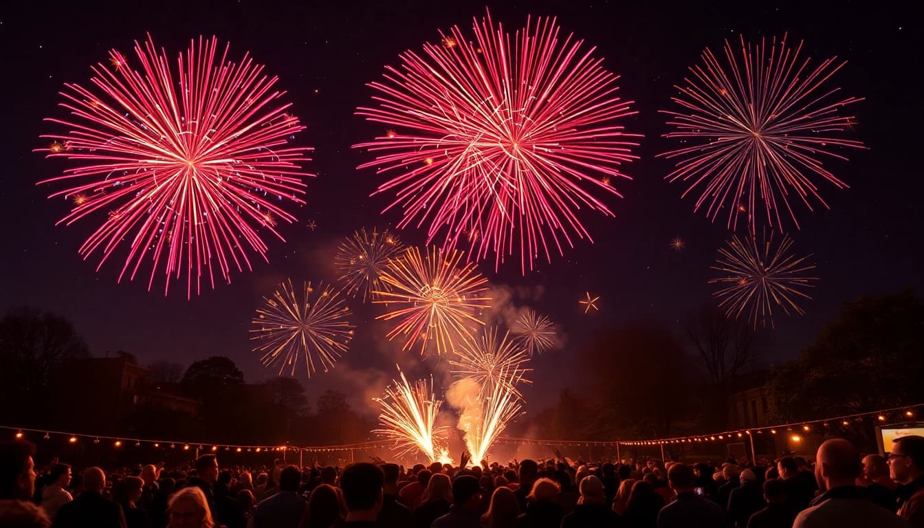 Witnessing an enchanting fireworks show lighting the sky in the UK.