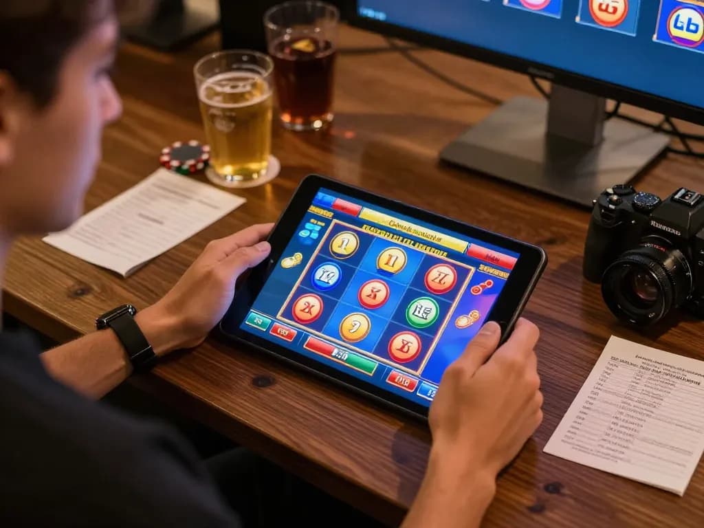 Engaging in captivating slot gameplay on a tablet in a cozy home setting.