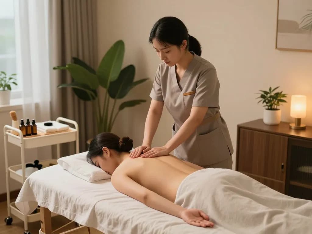 출장안마 services being provided by a skilled therapist in a peaceful home setting.
