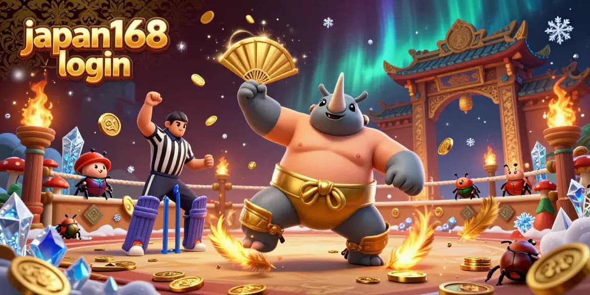 Join the action with japan168 login as a rhinoceros beetle sumo champion sends coins flying in a thrilling arcade scene.