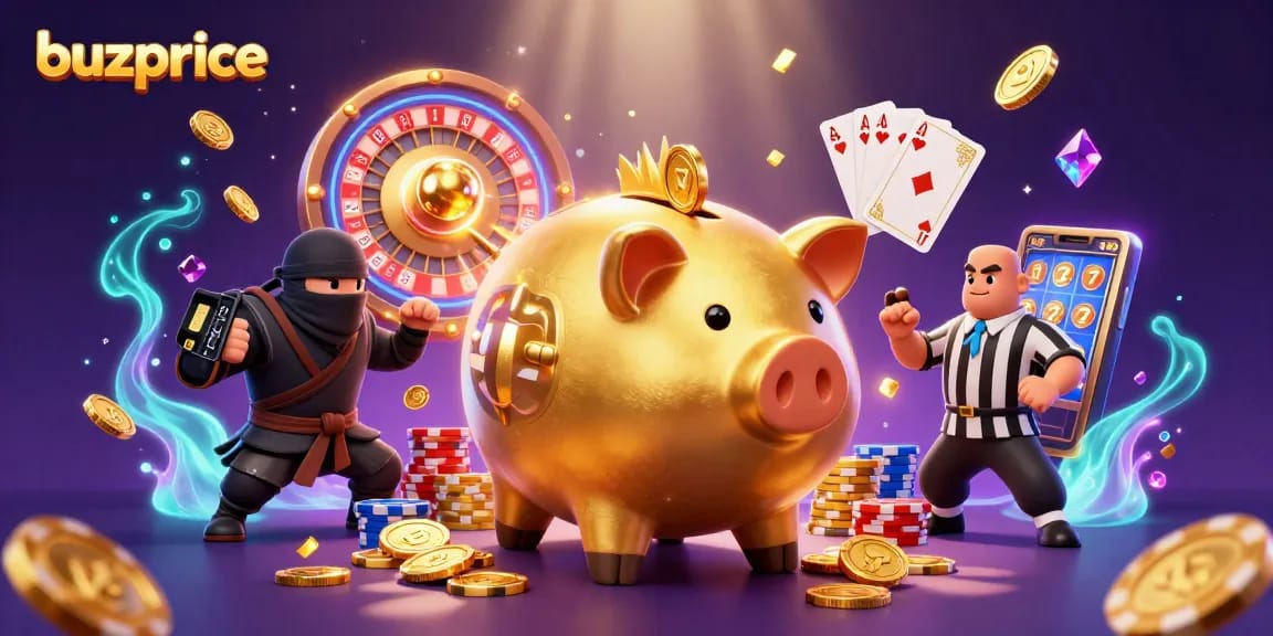 Experience the excitement of buzprice with dynamic casino characters colliding in a vibrant gambling universe.