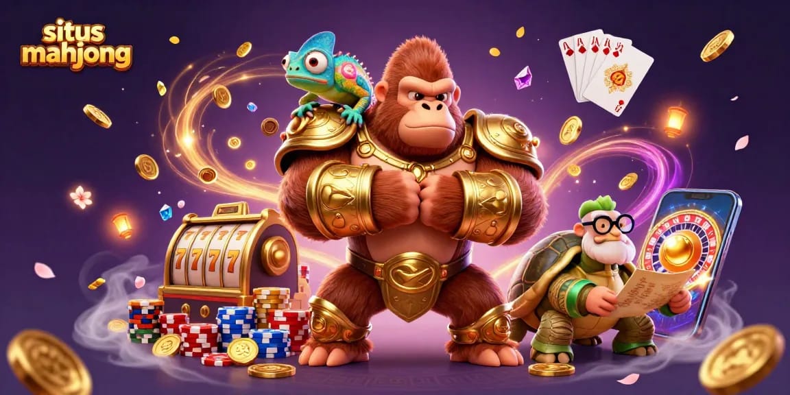 Experience the excitement of situs mahjong with colorful slot machines and a dynamic 3D gambling scene.
