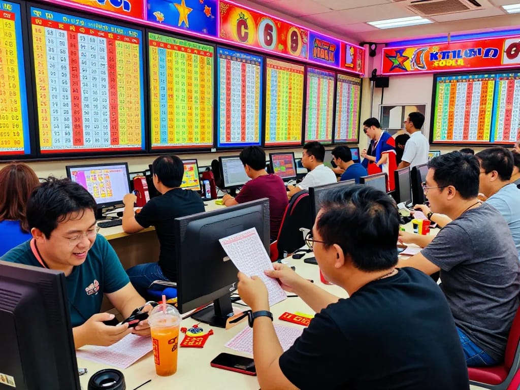 Exciting Hongkong Lotto betting scene showcasing enthusiastic players checking results and tickets in a vibrant betting shop.