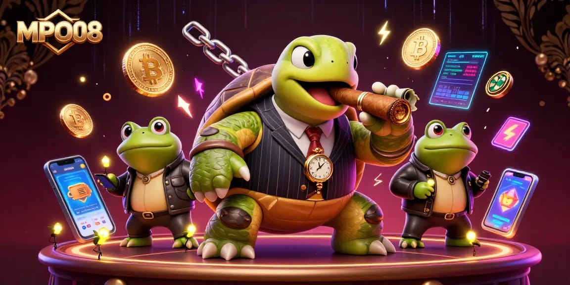 Engage with MPO08 by exploring a vibrant casino world filled with 3D characters and crypto elements.