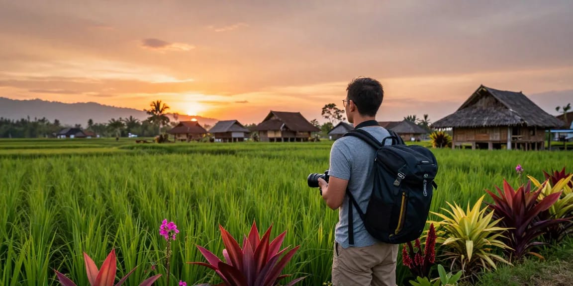 rokok88 super traveler capturing the stunning scenery of Baadale Village in Nusa Tenggara Timur during sunset.
