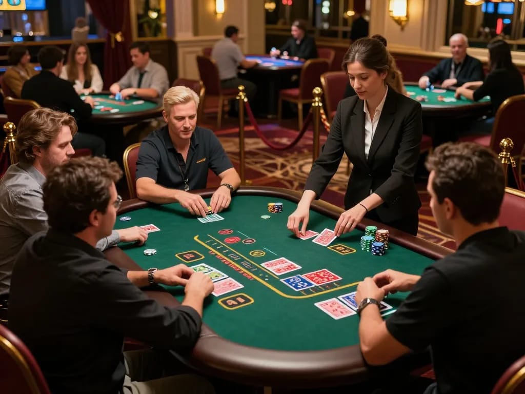 Join the exciting game of blackjack at du88 casino, where players engage with dealers and chips.