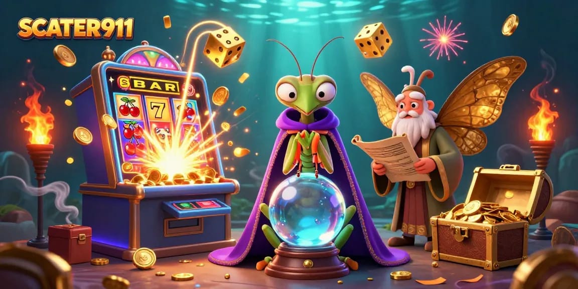 Experience SCATTER911's thrilling jackpot excitement with a vivid 3D illustration of casino elements.