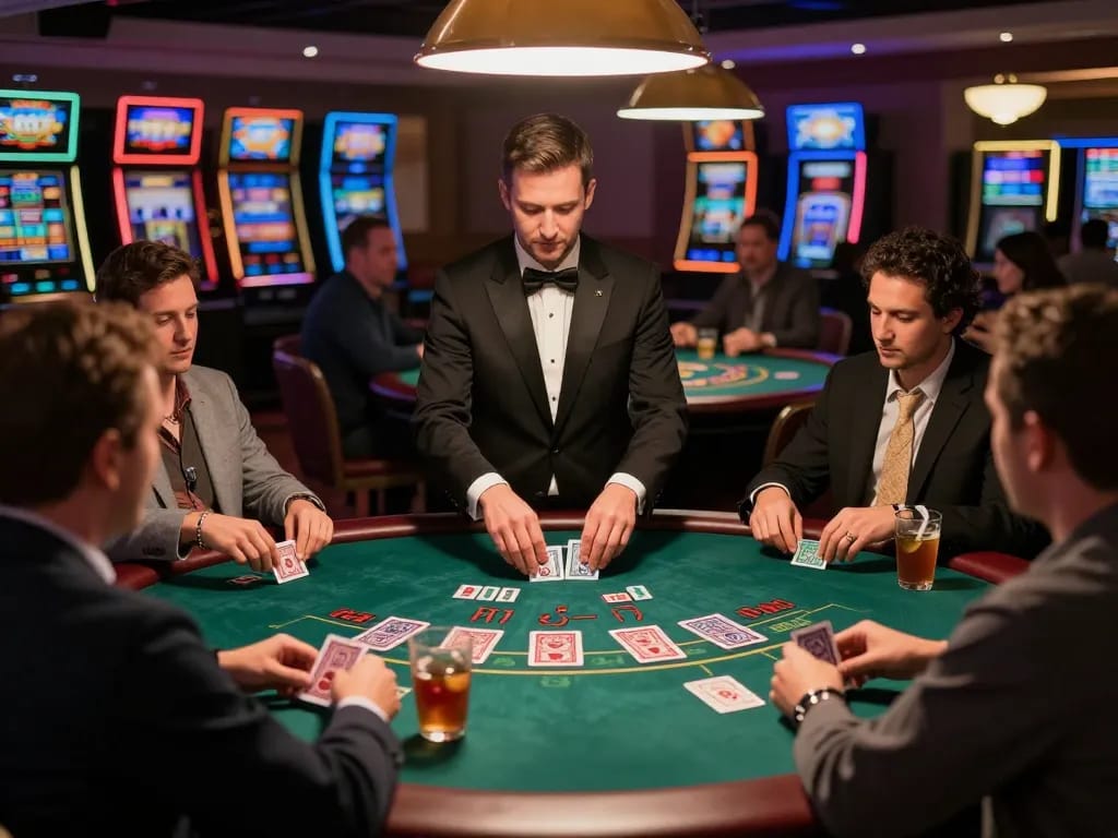 Experience thrilling gameplay at mdg188 blackjack tables with engaged players and a professional dealer.