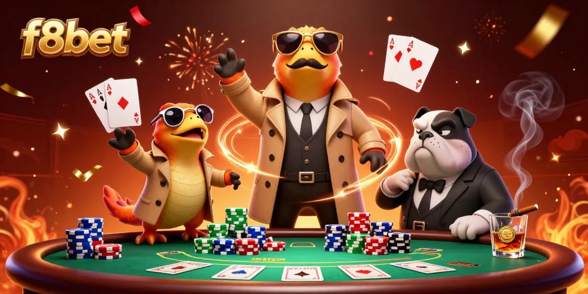 Win big at f8bet with playful raptors and a bouncer in a vibrant VIP casino scene!