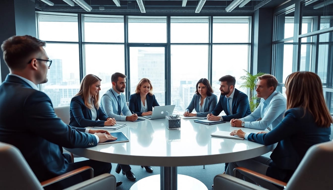 M&A매각 관련 전문 상담을 진행 중인 금융 자문 팀의 모습