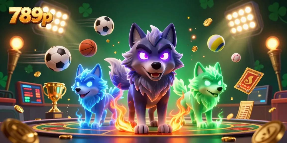 Engage with 789p's thrilling atmosphere featuring a wolf pack leader amidst exciting sports betting action.
