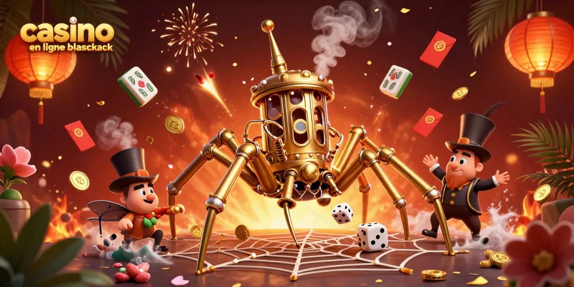 Profitez de l'expérience immersive de casino en ligne blackjack avec une araignée dorée et des éléments de jeu