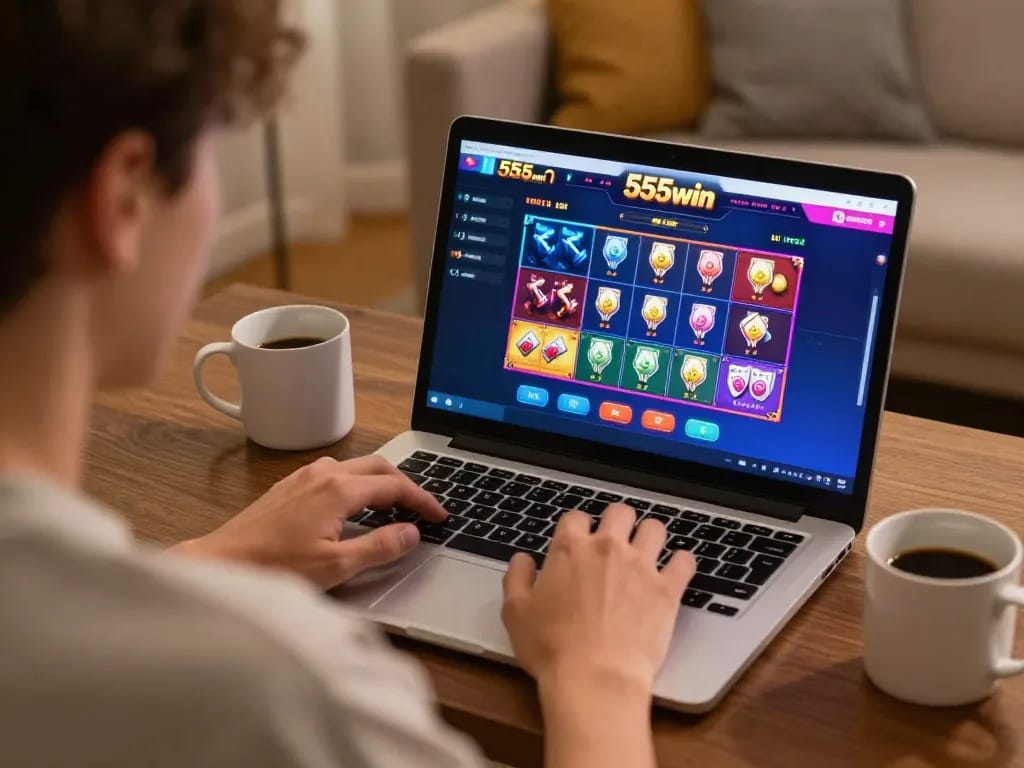 Engaging user focused on live casino games at 555win for strategic online gaming.
