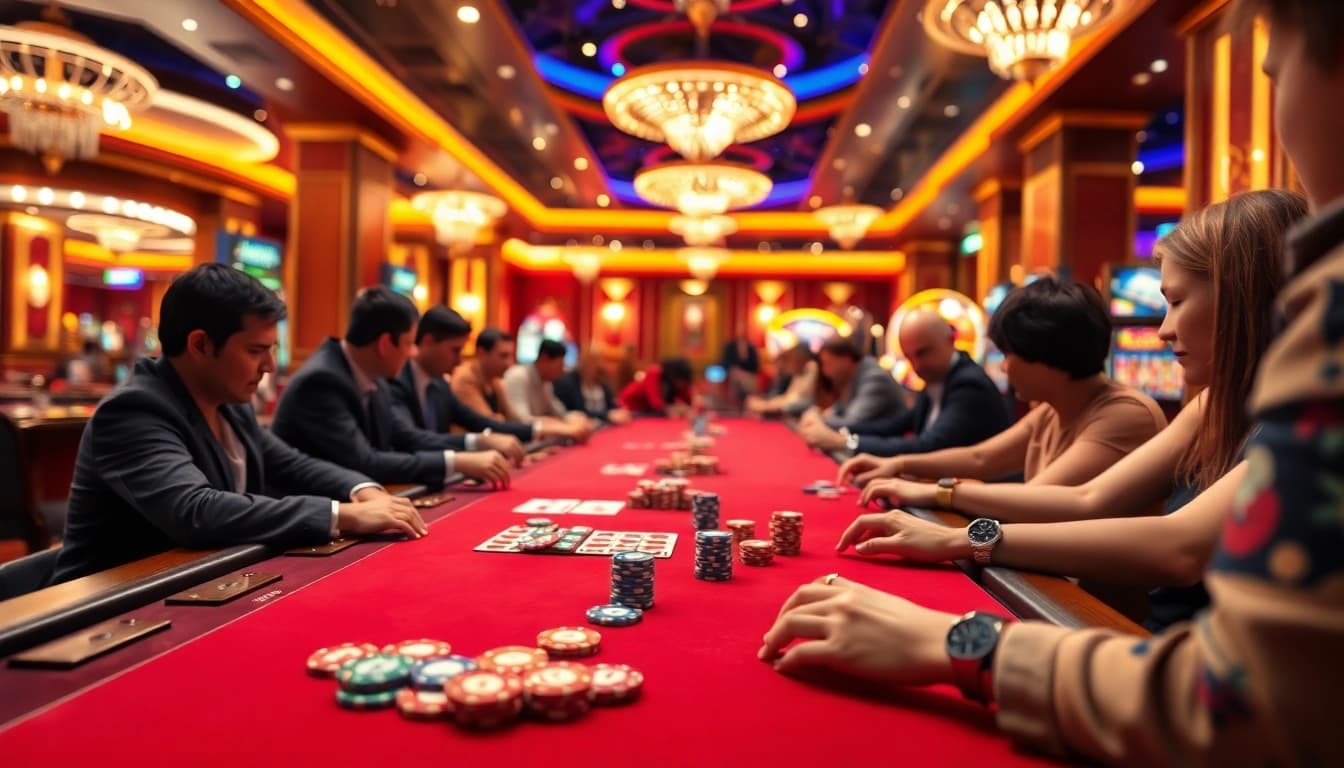 Engaging players at an Online casino Uk showcasing vibrant gaming tables and high-stakes action.