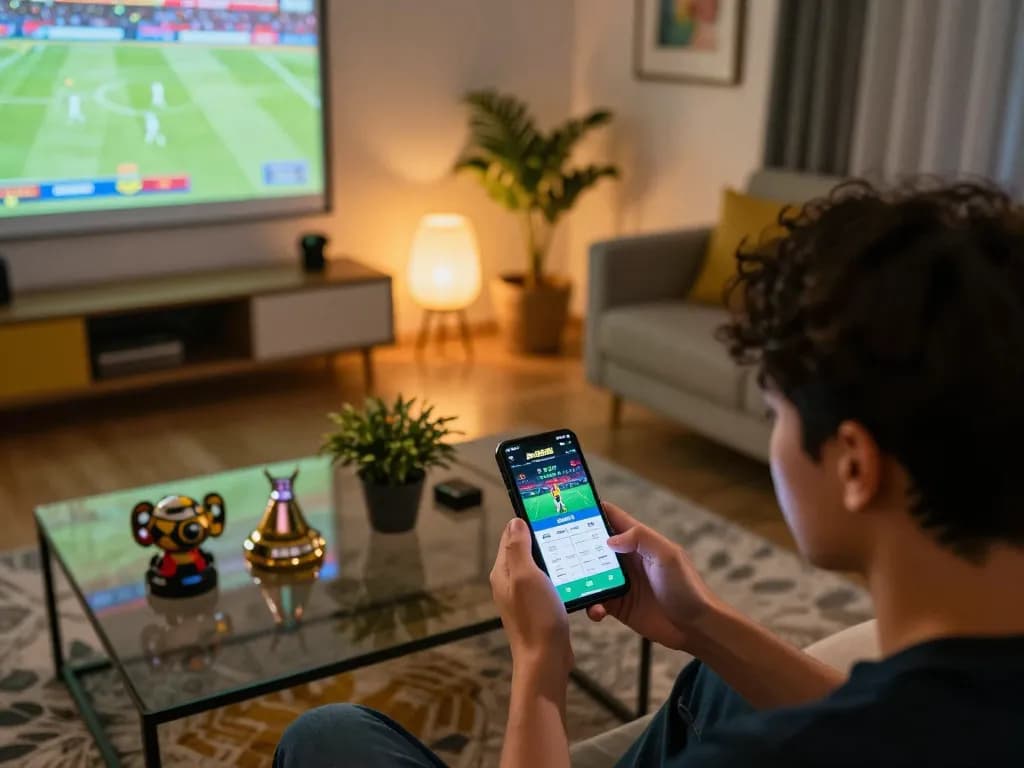 Pajaktoto togel app showcased during an intense online sports betting session in a modern home