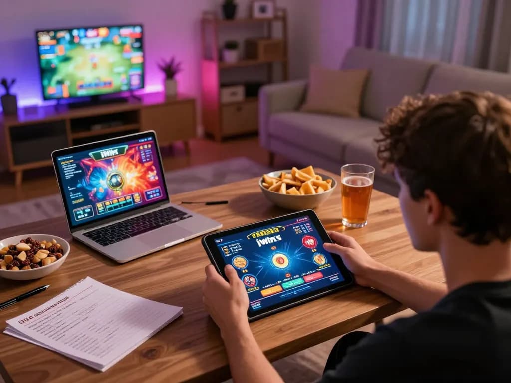 Engaging in strategic gameplay on iWin's casino platform from a comfortable home setting