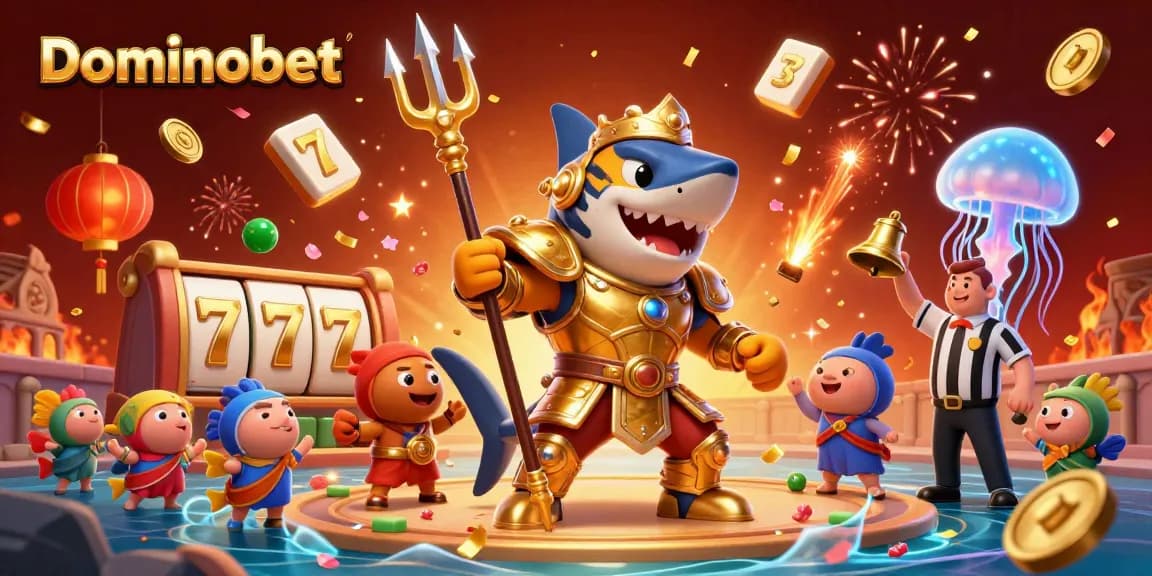 Experience thrilling Dominobet online gaming with a vibrant 3D illustration showcasing excitement and winning moments.