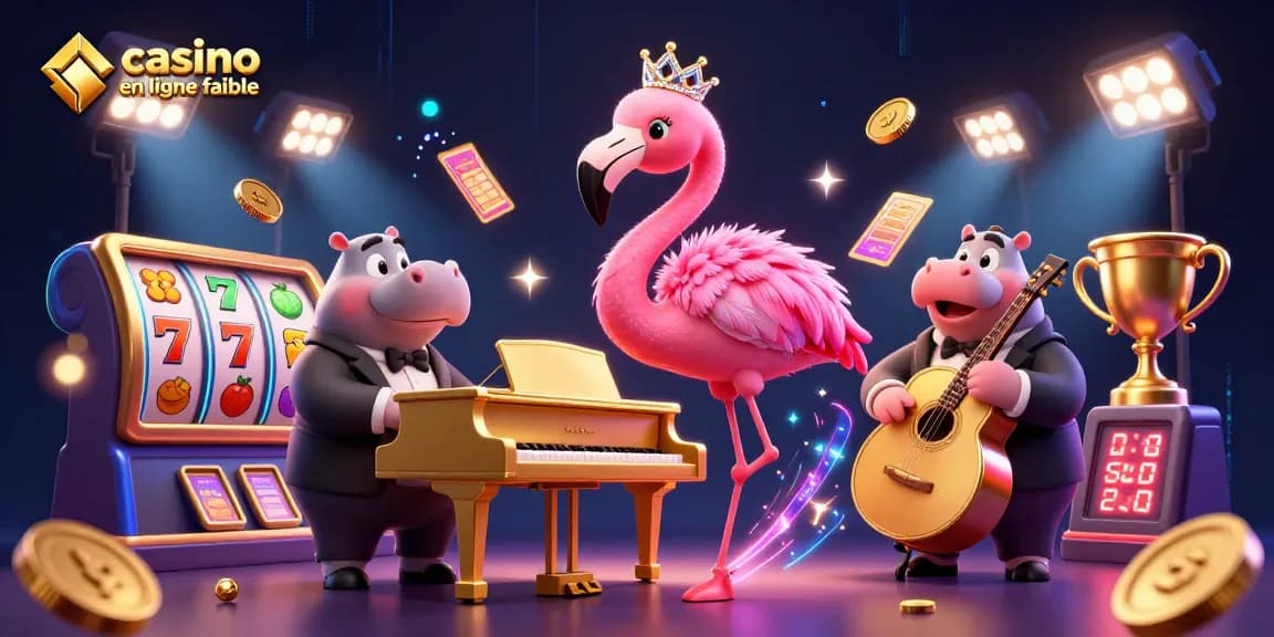 Vivez l'expérience d'un casino en ligne fiable avec une illustration 3D animée présentant des machines à sous dynamiques et des personnages énergétiques.