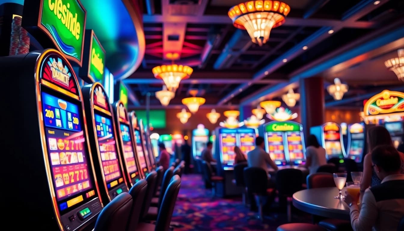 Raih kemenangan di kasino Kenangan4d dengan mesin slot yang cerah dan pemain bahagia.