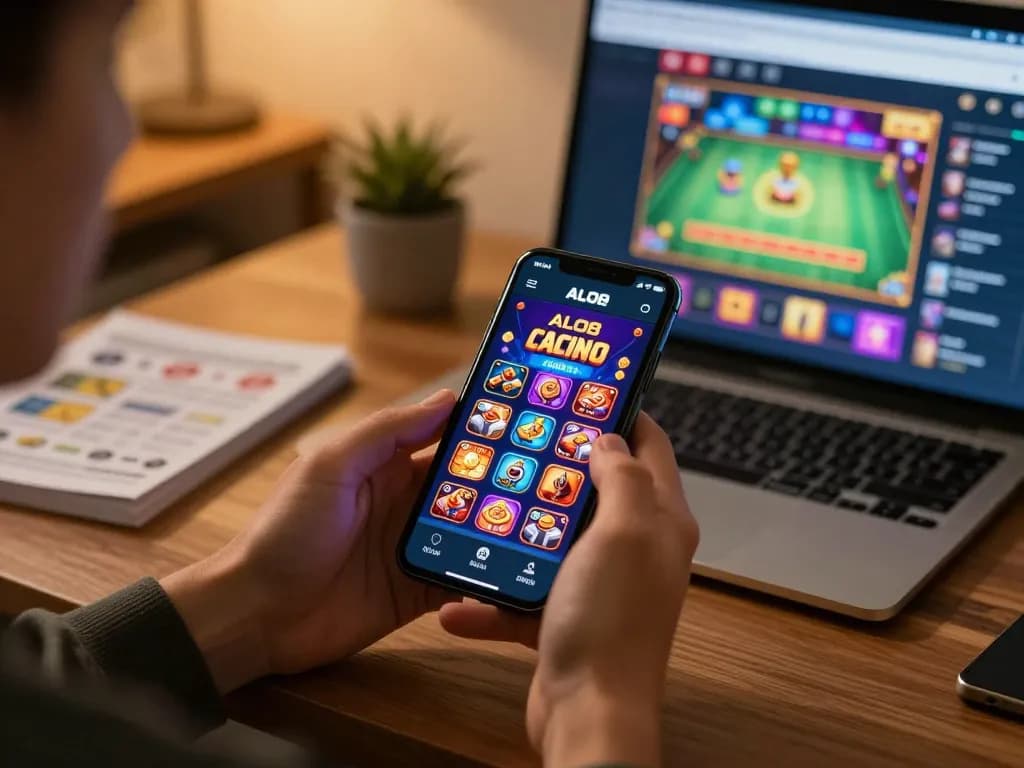 Engage with the ALO8 casino app for an exciting mobile gaming experience in a cozy setting.