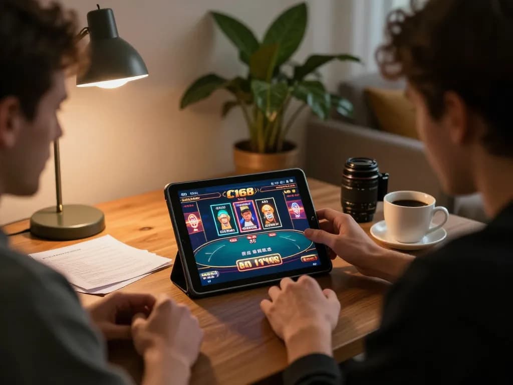 C168 players strategizing during an online gaming session in a cozy home environment.