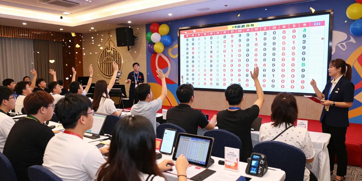 Excited players at a live toto macau draw event celebrating results with real-time updates.