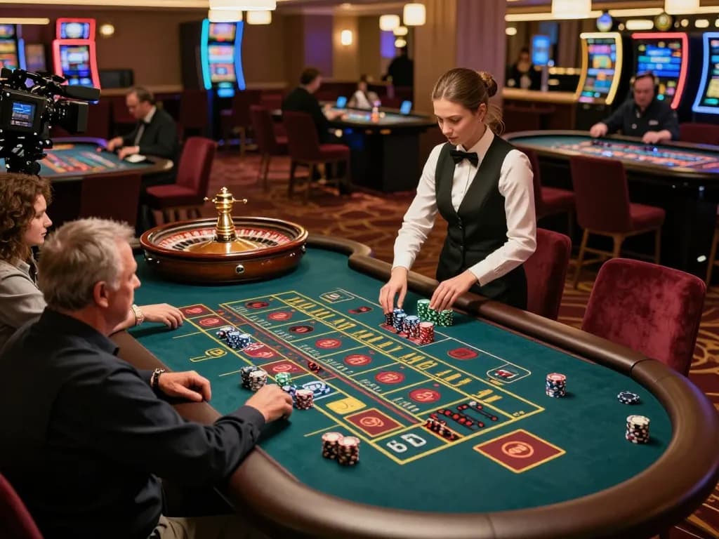 Experience thrilling moments at fc88 with players placing bets at a lively roulette table.