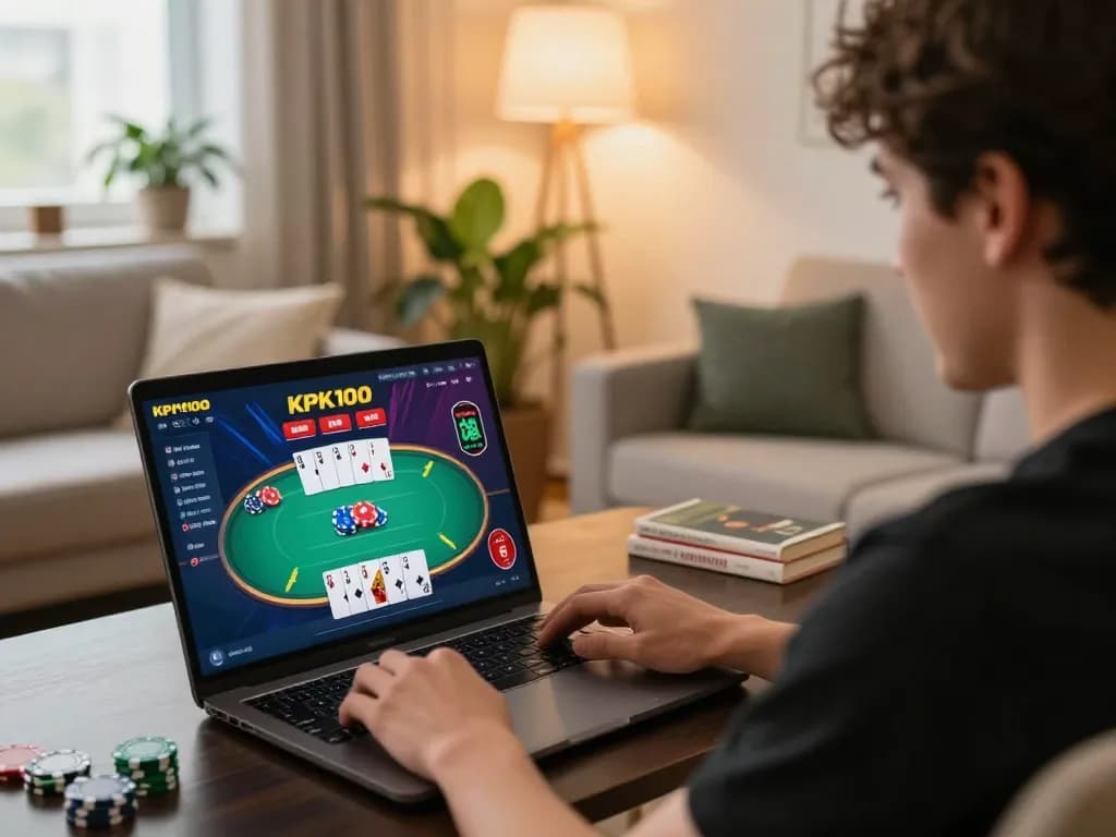 Gamer enjoying kpk100 online poker experience at home with engaging gameplay