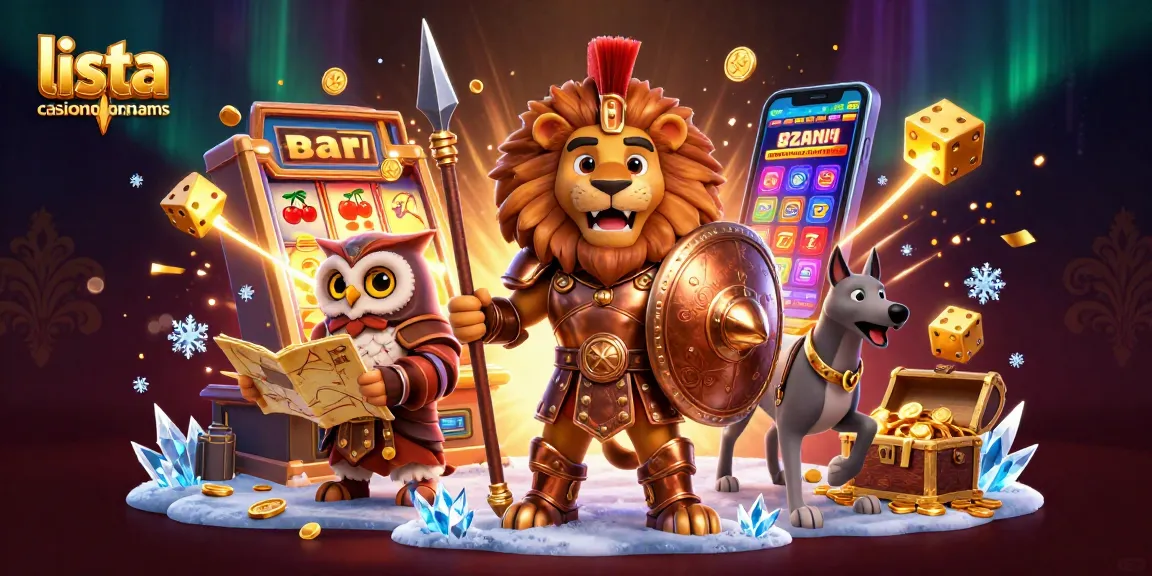 Interagisci con la lista casino non AAMS che presenta personaggi dinamici e slot machine cariche in una scena energica.