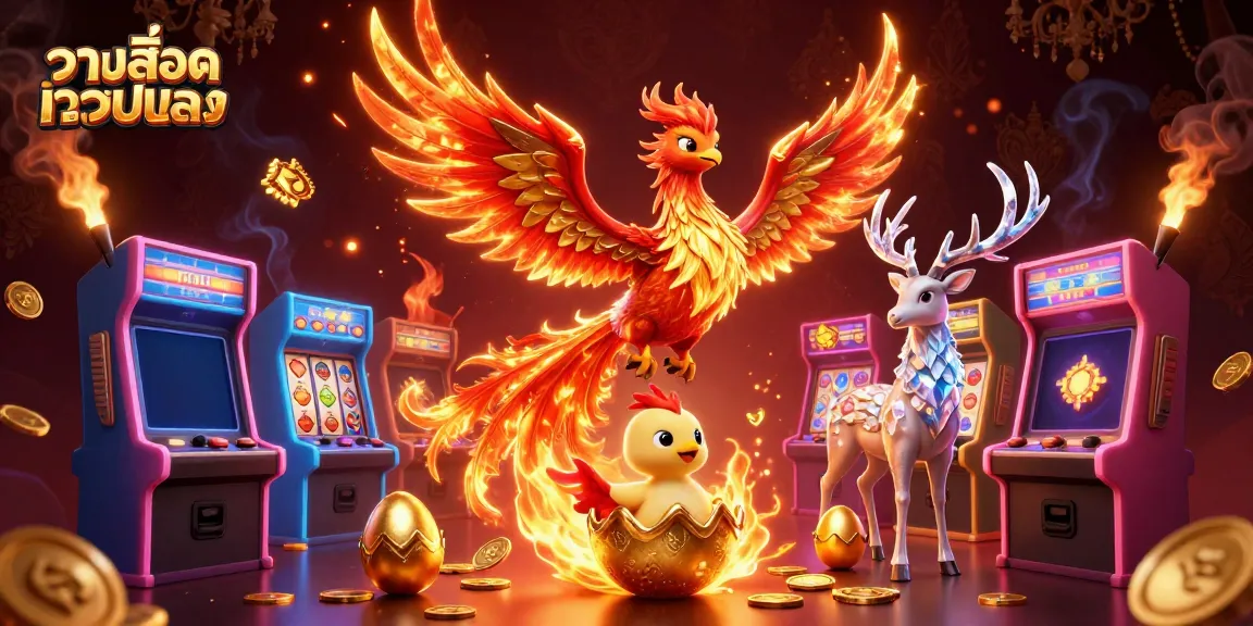 Engage with รวมสล็อตเว็บตรง through a vibrant illustration of phoenixes and casino slots
