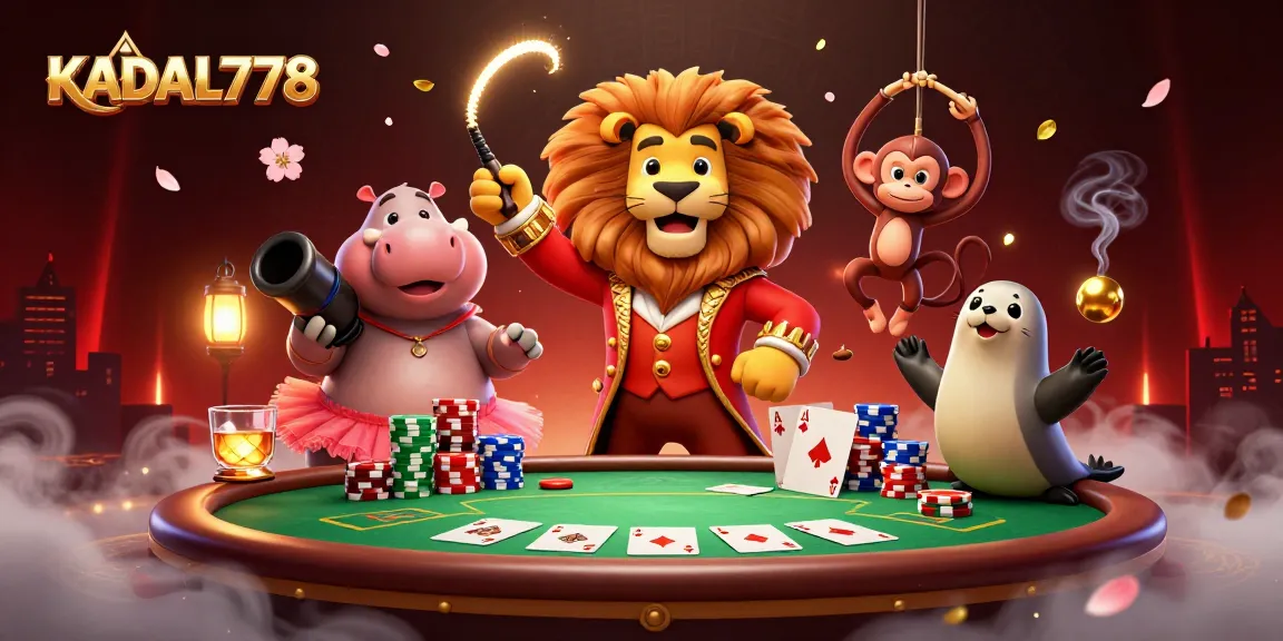 KADAL778 showcases an exciting 3D illustration with casino characters and poker elements for gamers.