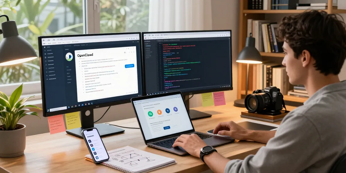 User interacting with OpenClawd personal AI assistant in a modern home office.