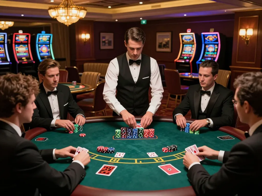 Players engaging in an exciting blackjack game at Sunwin casino, showcasing vibrant chips and intense gameplay.