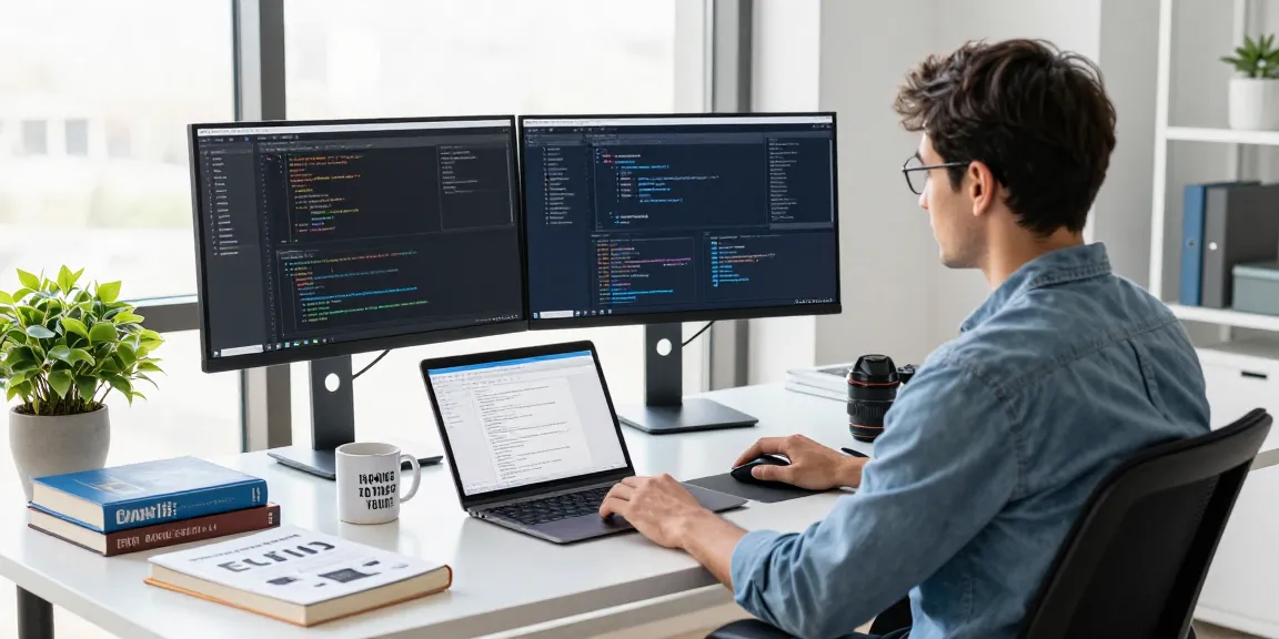 Developer enhancing their open claw skill in a modern workspace with code displaying on multiple screens.