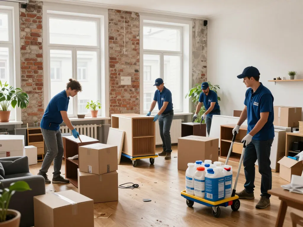 Entrümpelung Wien Dienst in Aktion, Team organisiert eine unordentliche Wohnung.