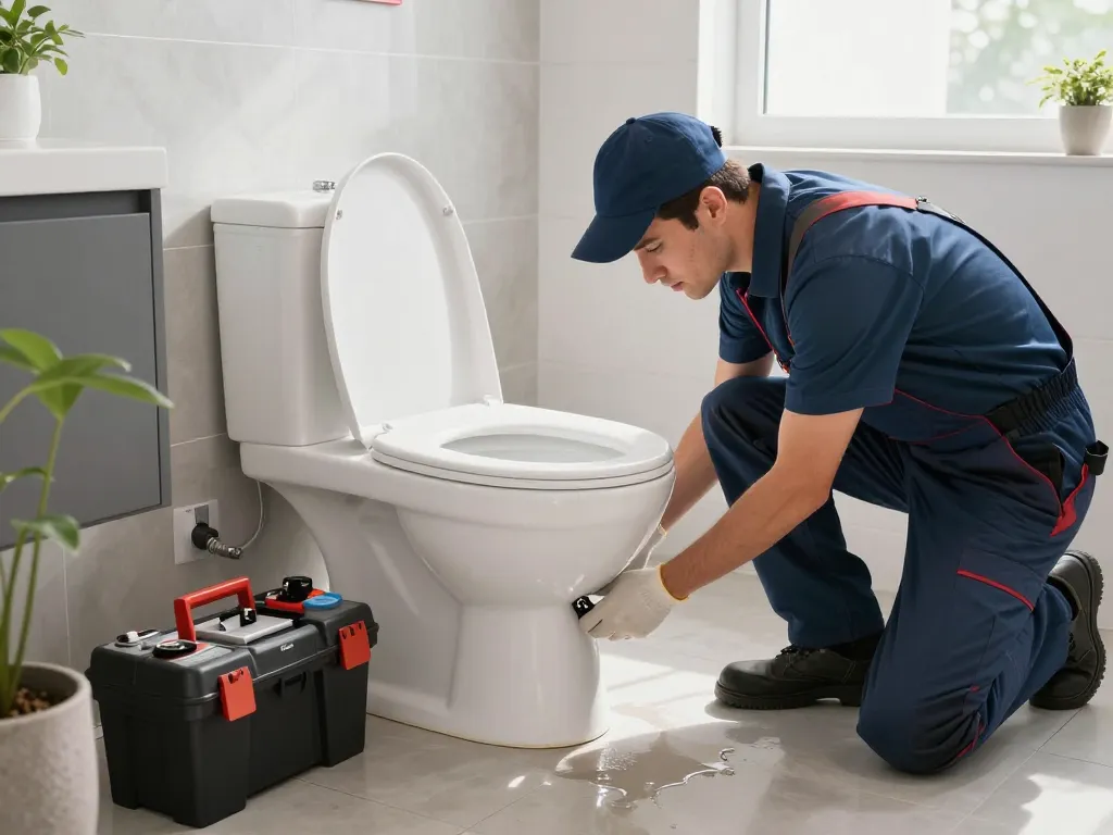 Professional plumber providing help with toilet bowl leaks in Sydney NSW, addressing a bathroom issue.