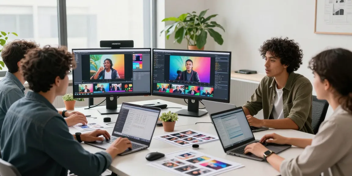 Team collaborating with Seedance AI in a bright studio, showcasing innovative video generation techniques and creative brainstorming sessions.