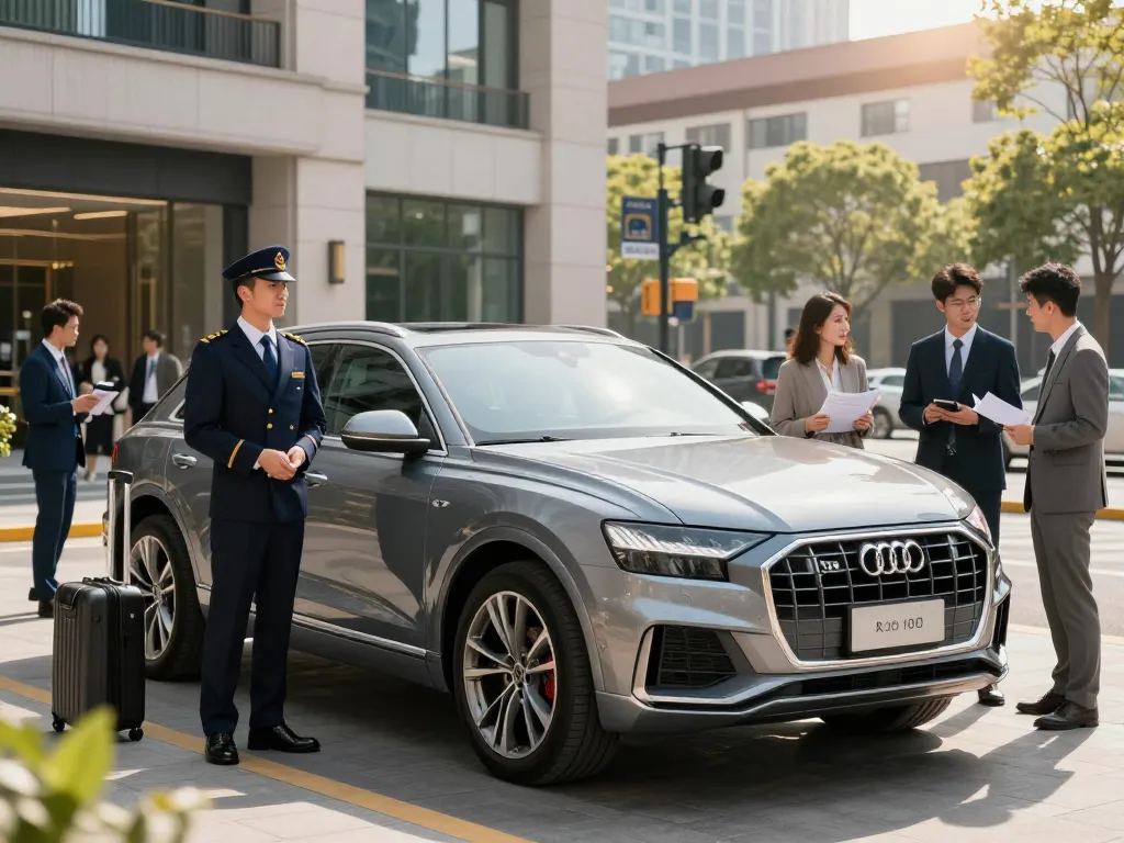 Dịch vụ cho thuê xe ô tô hạng sang với chiếc Audi Q8 trong bối cảnh đô thị cao cấp