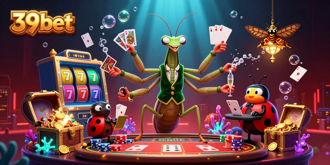 Engage in online gaming action with 39bet's vibrant 3D casino illustration featuring dynamic characters and thrilling gameplay elements.