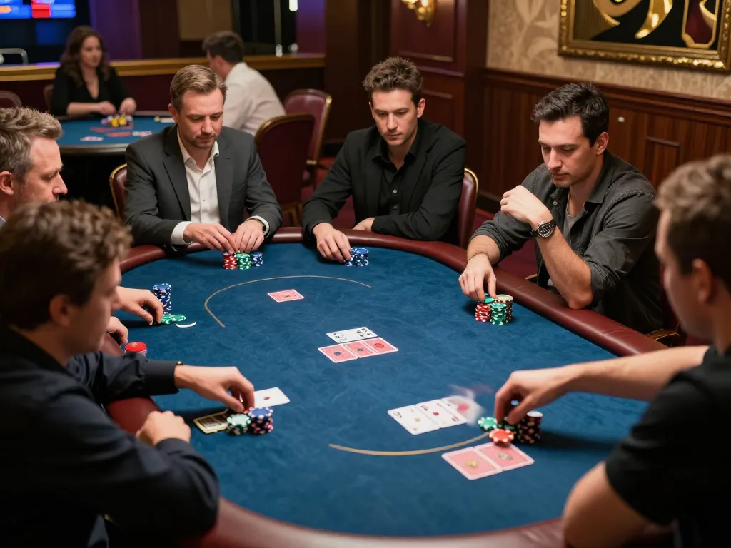 Players enjoying a game of poker at 58wiin, showcasing vibrant gameplay and an exciting casino atmosphere.