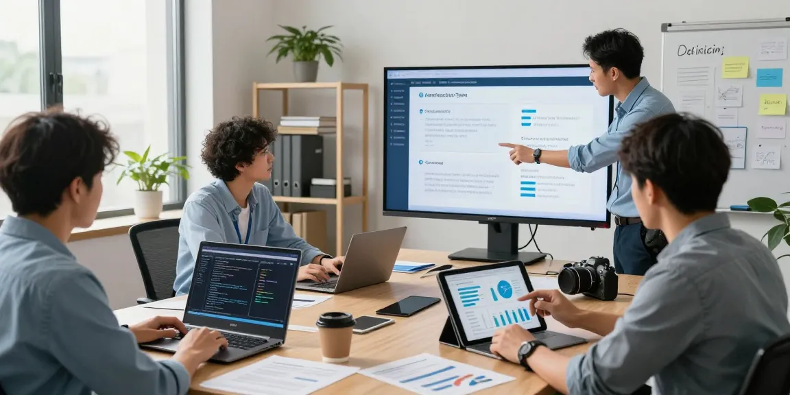 Team collaborating on an age verification system project in a modern office environment
