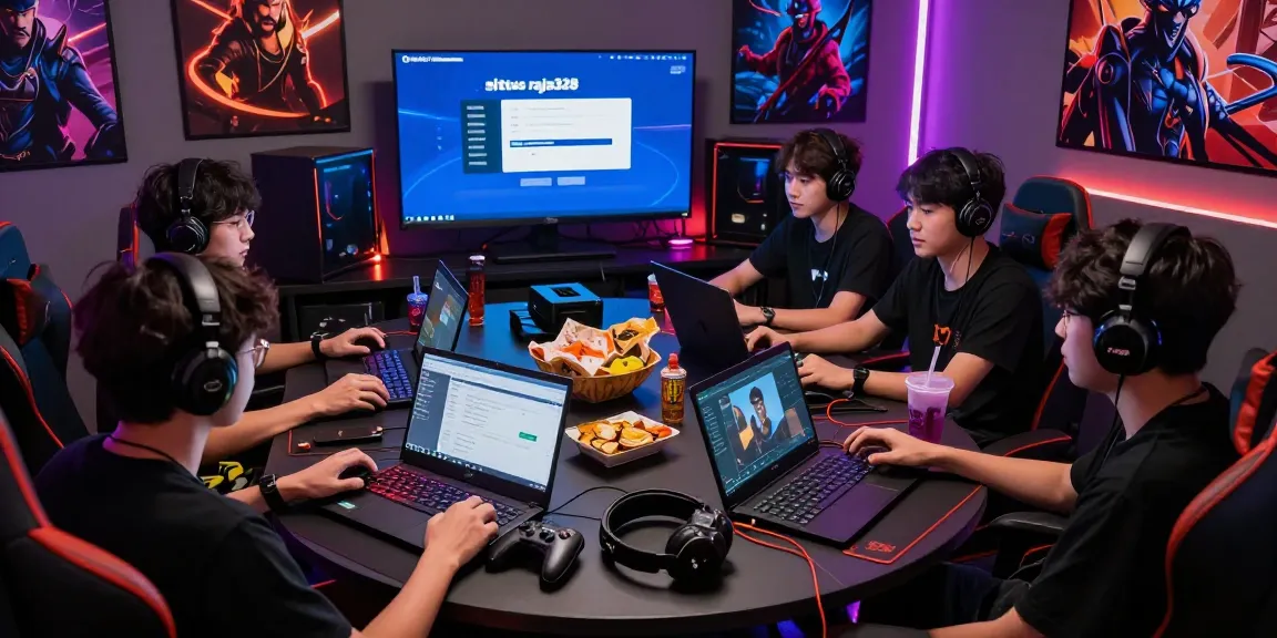 Engaged gamers enjoying the situs raja328 platform in a vibrant gaming environment