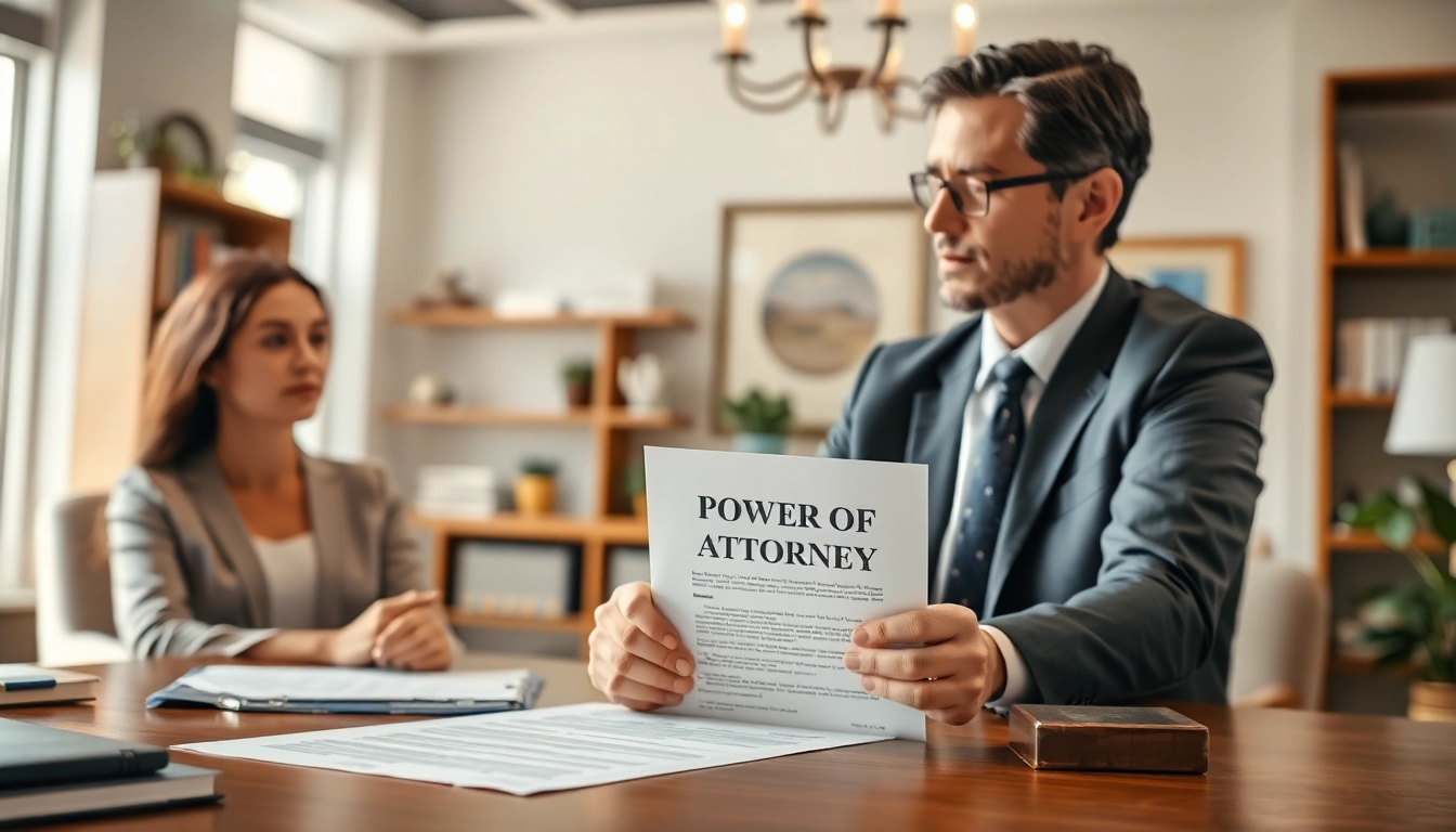 Consult an attorney about Power of Attorney in a modern office setting.
