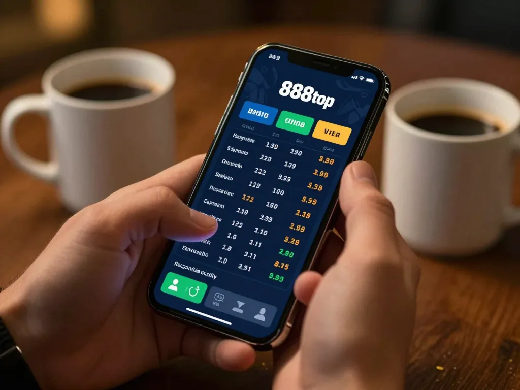 Betting on live sports using the 888top app, showcasing user interaction and strategy.