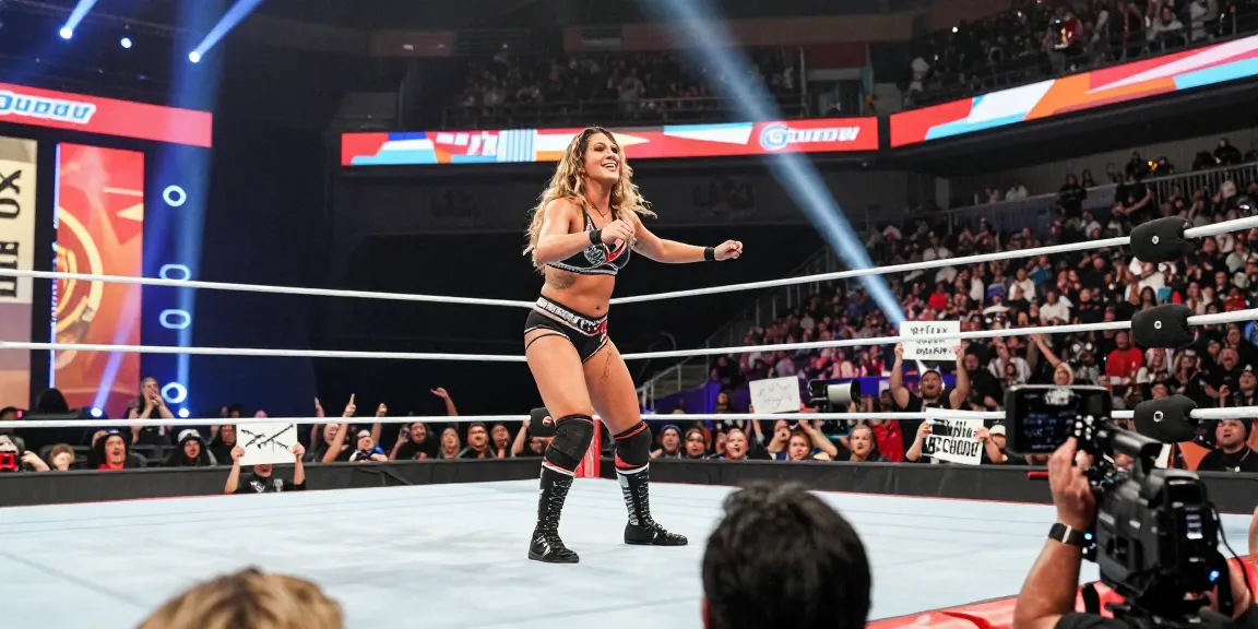 Roxanne Perez captivating the audience during a WWE wrestling event.