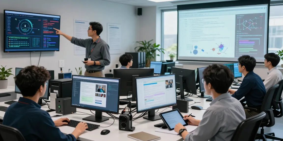AI detector researchers analyzing data in a modern lab.