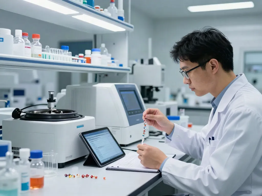 Retatrutide Canada research environment with lab scientist analyzing peptide samples.
